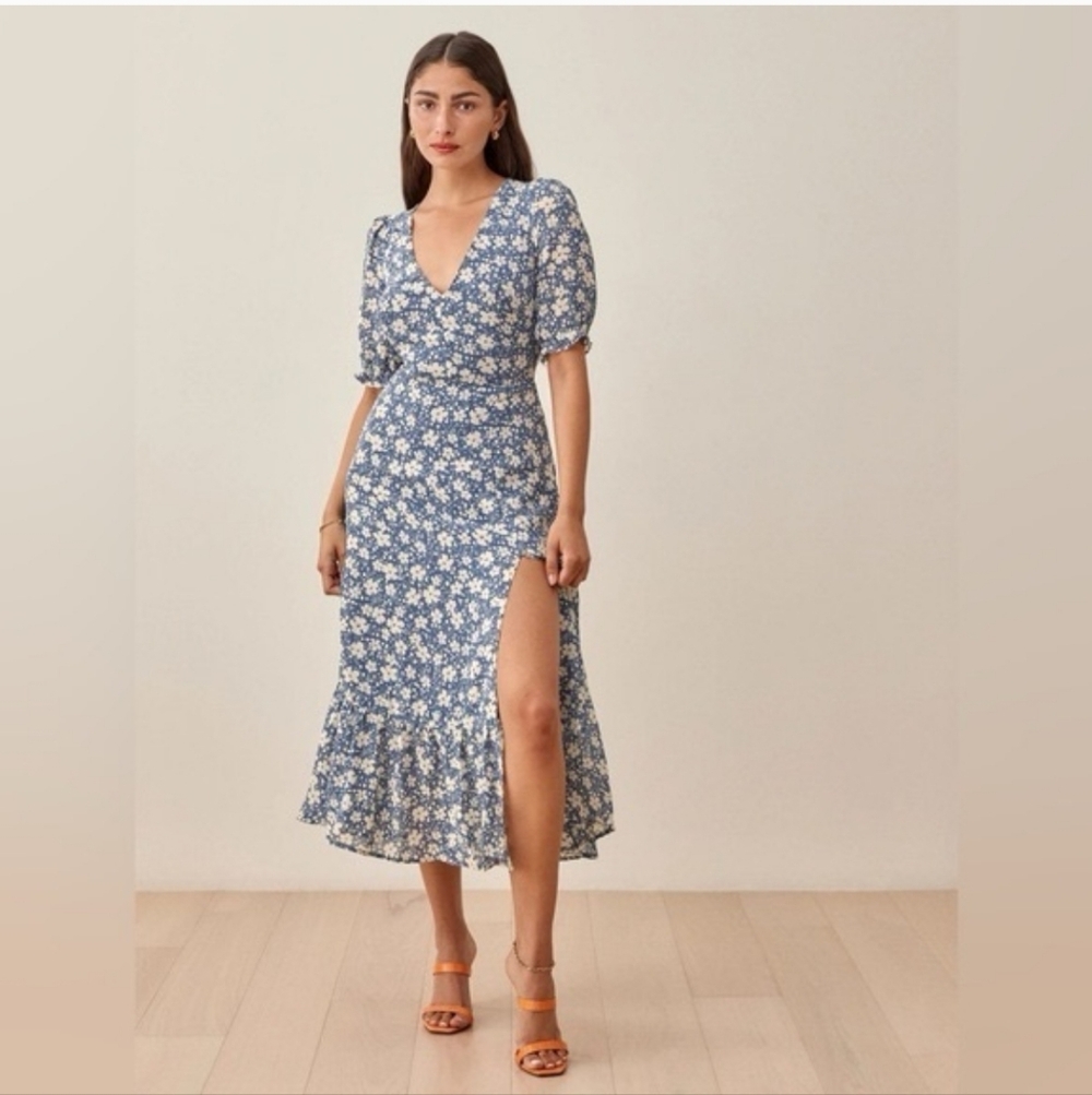 Reformation Blue Floral Nantes Midi Dress - Mari